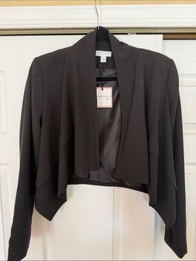 Bisou Bisou Black Draped Open-Front Blazer